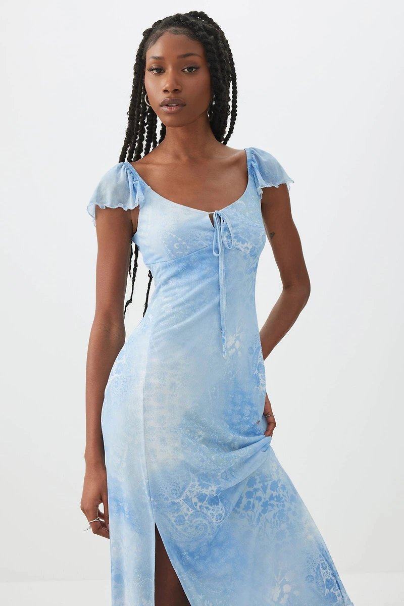 Robe midi à fente en maille filet