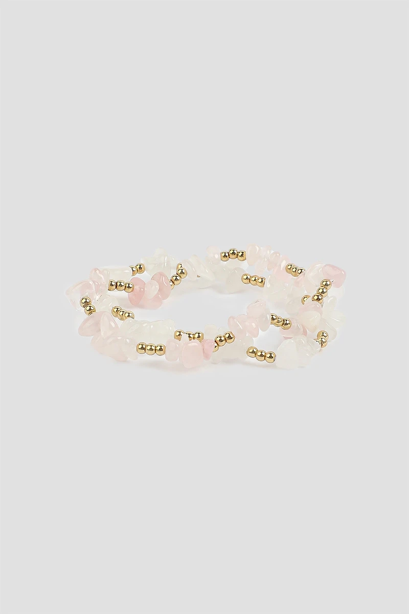 Ardene 2-Pack Semi-Precious Stone Bracelets in Light Pink