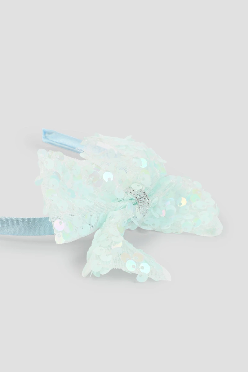 Serre-tête à boucle pailletée bleu pâle