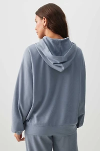 Veste à capuchon et glissière en tricot gaufré