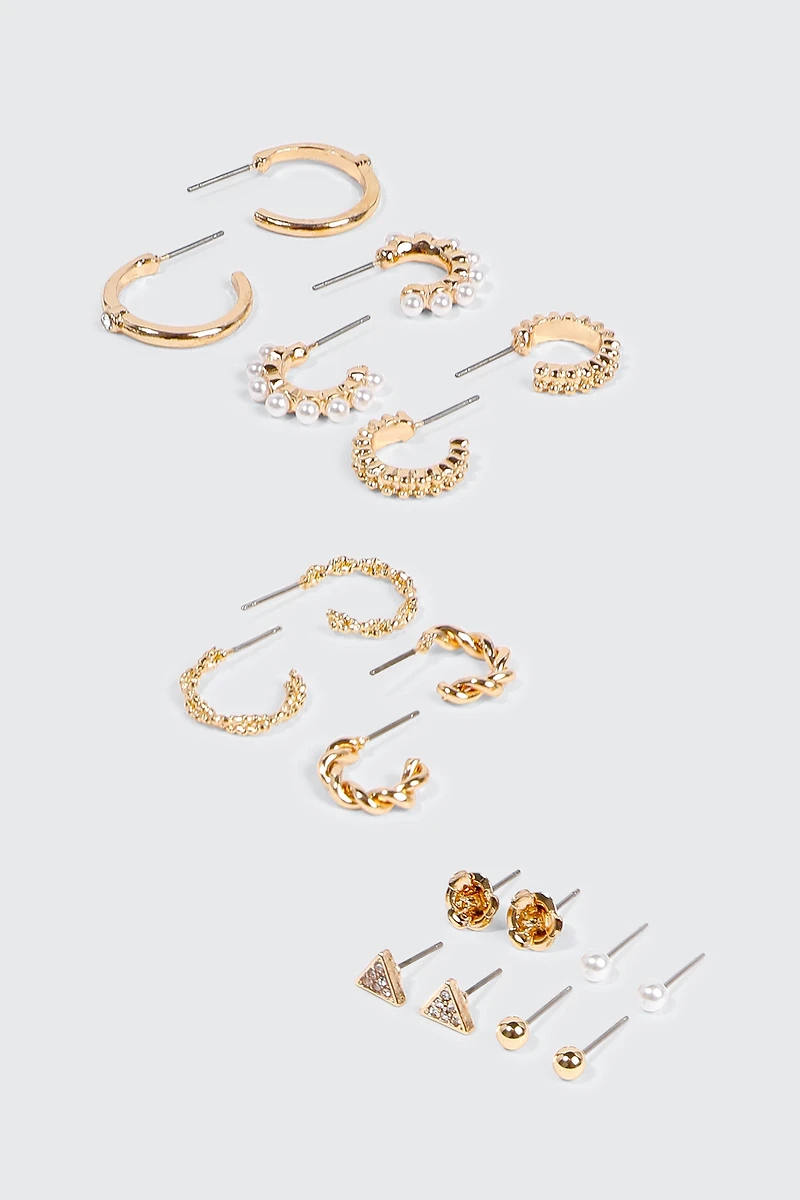 Ardene 9-Pack Hoop & Stud Earrings in Gold | Stainless Steel