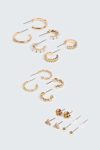 Ardene 9-Pack Hoop & Stud Earrings in Gold | Stainless Steel