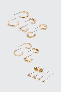 Ardene 9-Pack Hoop & Stud Earrings in Gold | Stainless Steel
