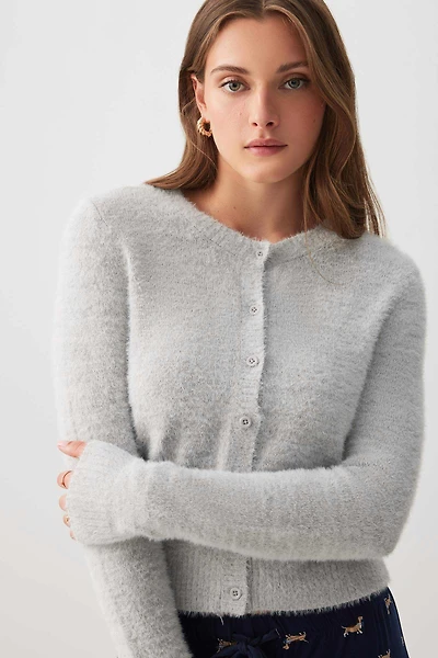 Ardene Fuzzy Knit Lounge Cardigan in Grey | Size | Polyester/Polyamide/Viscose