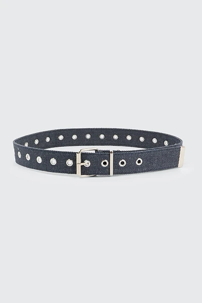 Ardene Canvas Eyelet Belt in Dark Blue | Size Small | Polyester