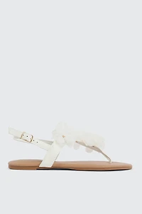 Ardene 3D Floral V Strap Sandals in White | Size | Faux Leather