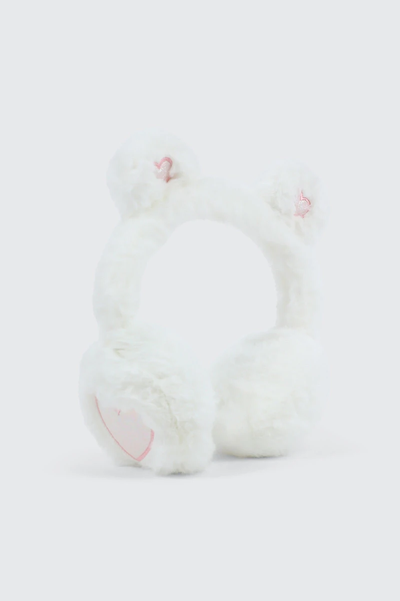 Ardene Kids Bear Earmuffs in White | Polyester
