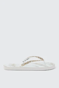 Ardene Marble Print Flip-Flops with Glitters Sandals in White | Size | Eco-Conscious