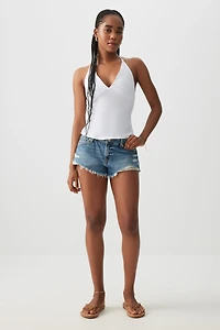 Ardene Low Rise Denim Short Shorts in Medium Blue | Size 11 | 100% Cotton