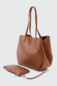 Grand sac fourre-tout en faux cuir avec pochette