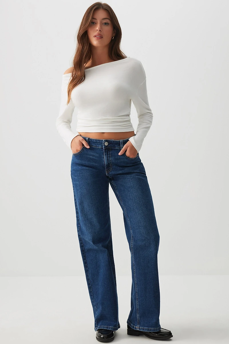 Ardene The Era Mid Rise Straight Jean in Dark Blue | Size | Cotton/Elastane