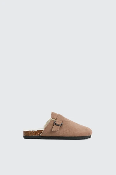 Ardene Kids Clogs with Buckle Detail in Brown | Size | Faux Suede