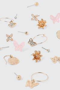 Ardene 9-Pack Butterfly & Flower Earrings in Gold | Stainless Steel