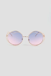 Ardene Layered Round Heart Sunglasses in Medium Pink