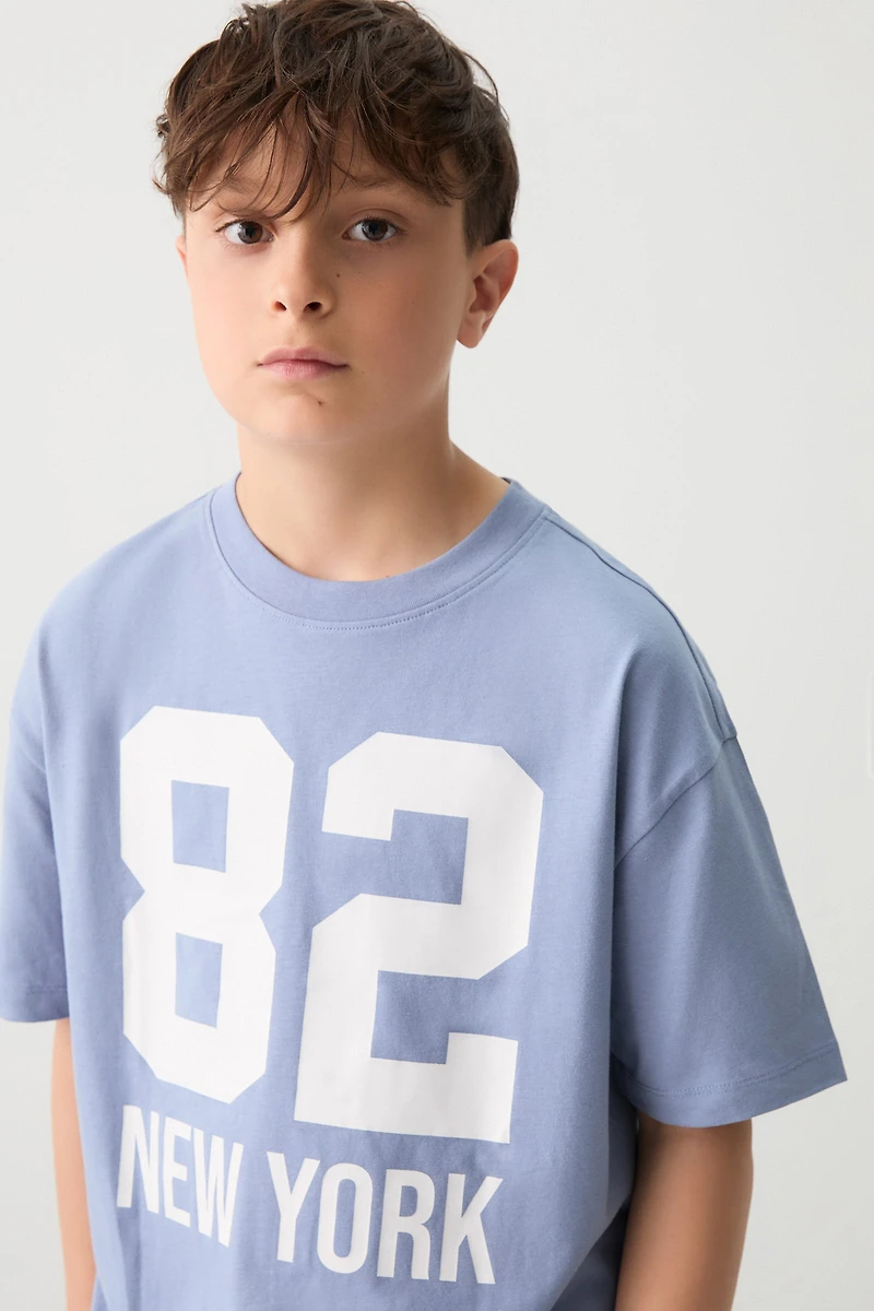 Ardene Kids Oversized Graphic T-Shirt in Light Blue | Size | 100% Cotton