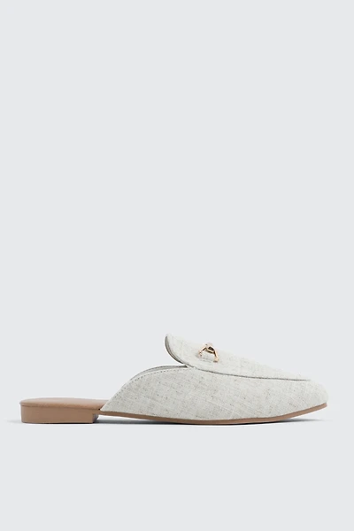 Ardene Round Toe Mules with Metal Ornament in Beige | Size | Faux Leather | Eco-Conscious