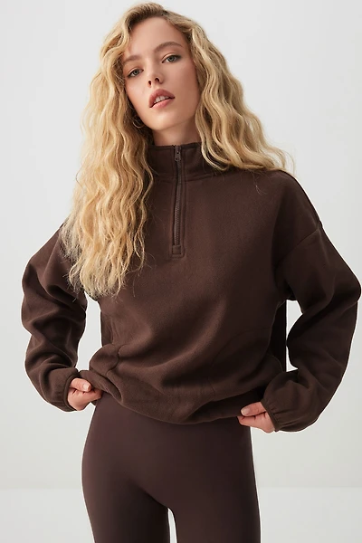 Ardene Polar Fleece 1/4 Zip Sweatshirt in Brown | Size | Polyester | Eco-Conscious