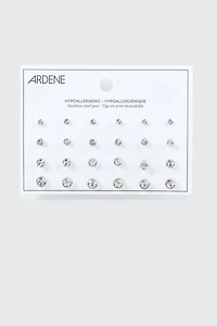 Ardene 12-Pack Crystal Stud Earrings in Silver | Stainless Steel