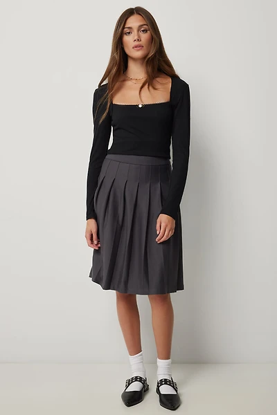 Ardene Plaid Midi Pleated Skirt in Dark Grey | Size Small | Polyester/Elastane