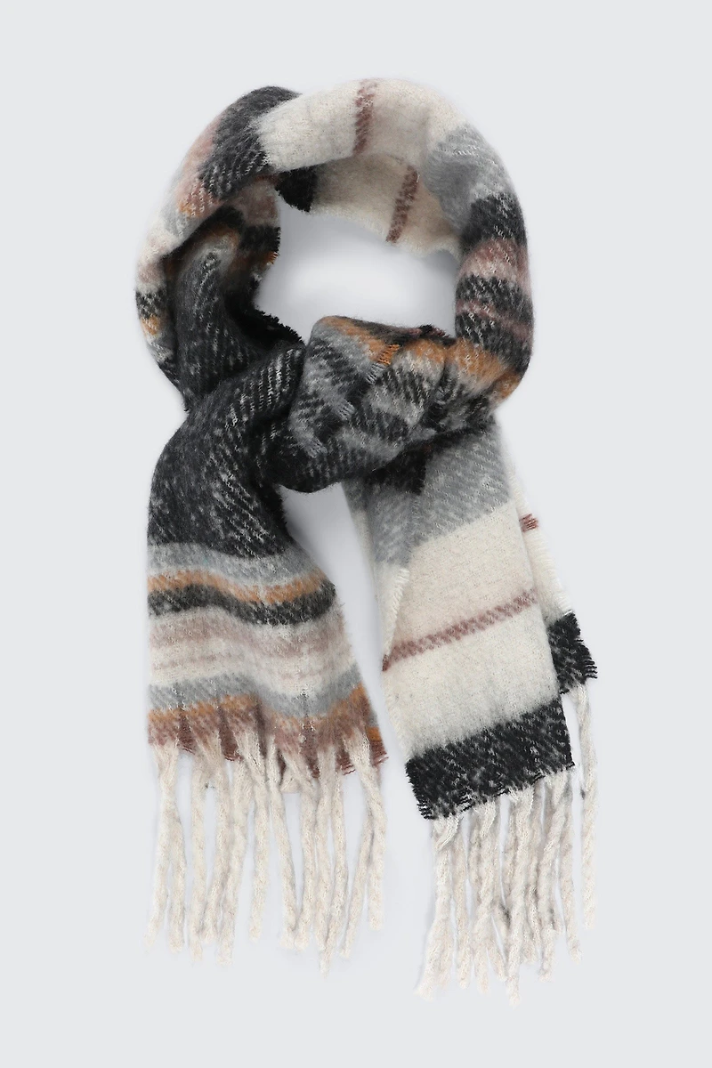 Ardene Rectangular Plaid Scarf with Fringes | Polyester