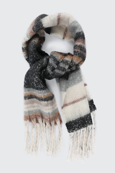 Ardene Rectangular Plaid Scarf with Fringes | Polyester