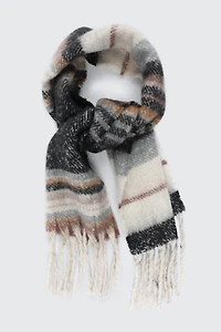 Ardene Rectangular Plaid Scarf with Fringes | Polyester