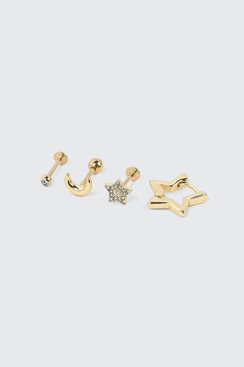 Ardene 4-Pack 14K Gold Plated Cartilage Piercings