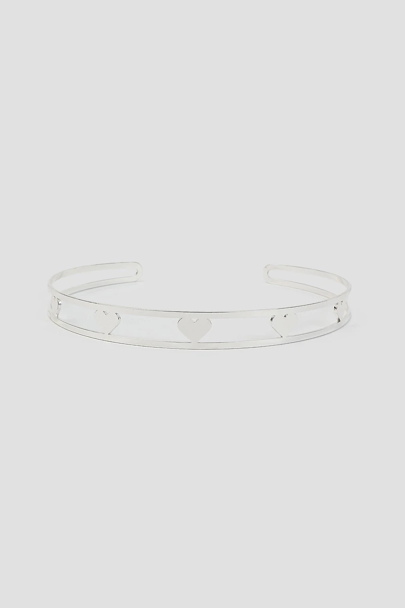 Ardene Rigid Choker with Hearts in Silver