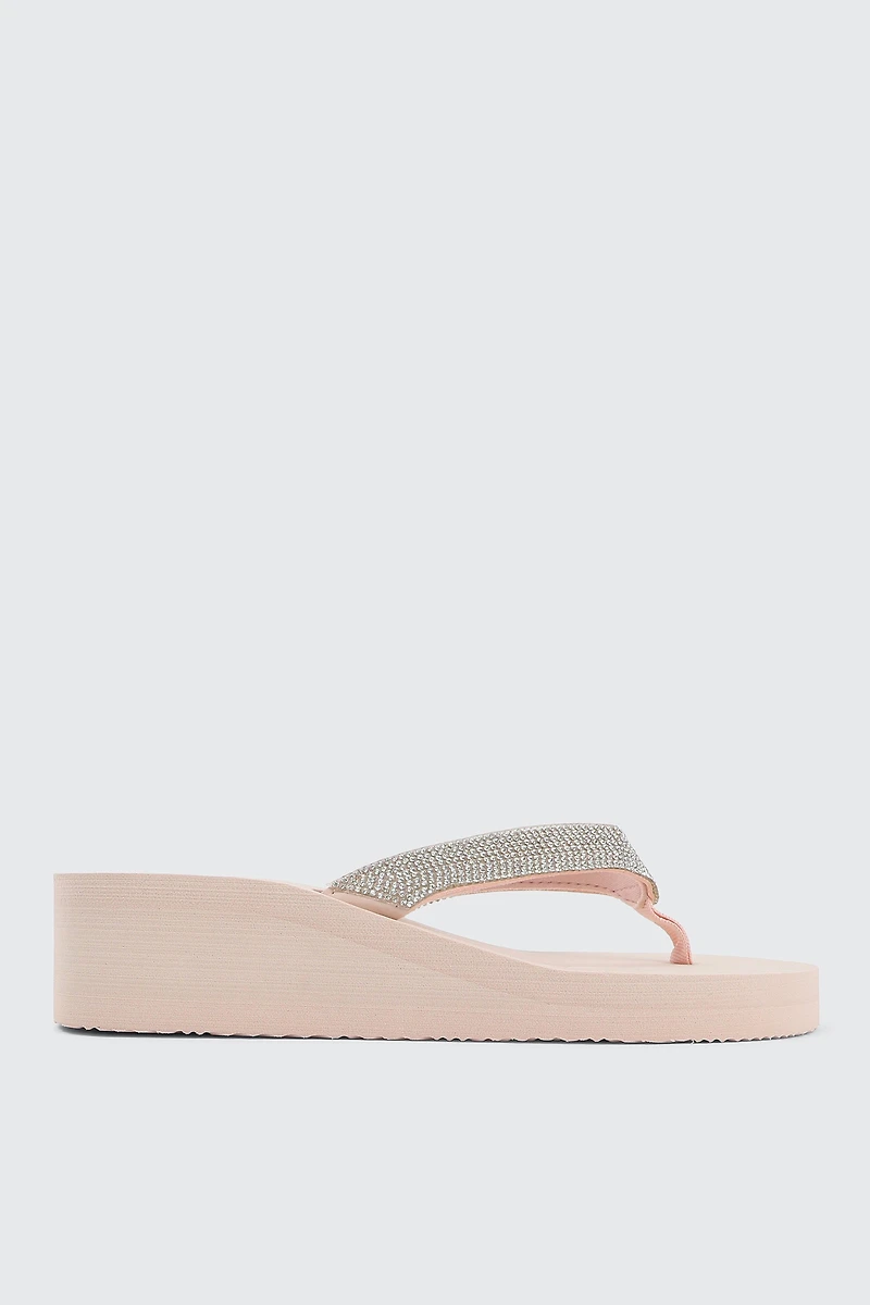 Ardene Embellished Wedge Flip-Flops Sandals in Light Pink | Size