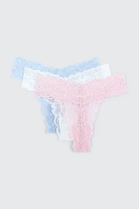 Ardene 3-Pack Lace Thong Panties in Light Pink | Size | Nylon/Elastane