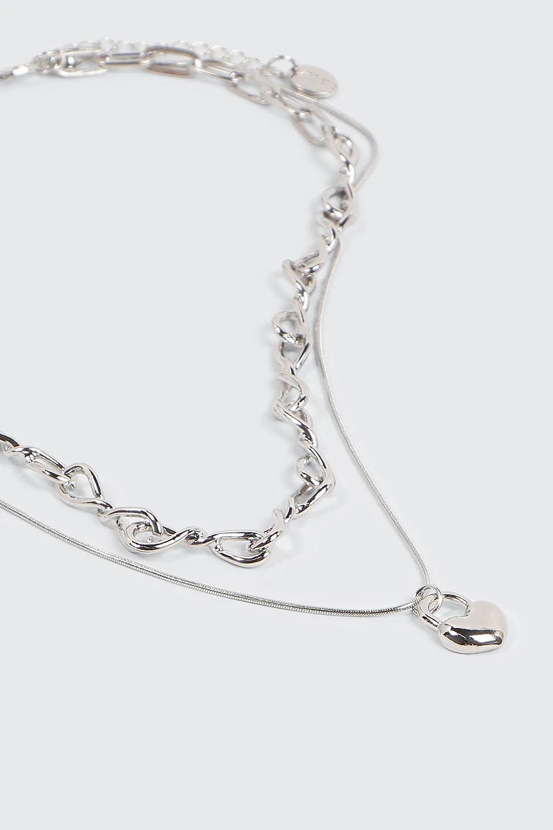 Collier deux rangs chaîne torsadée et cadenas