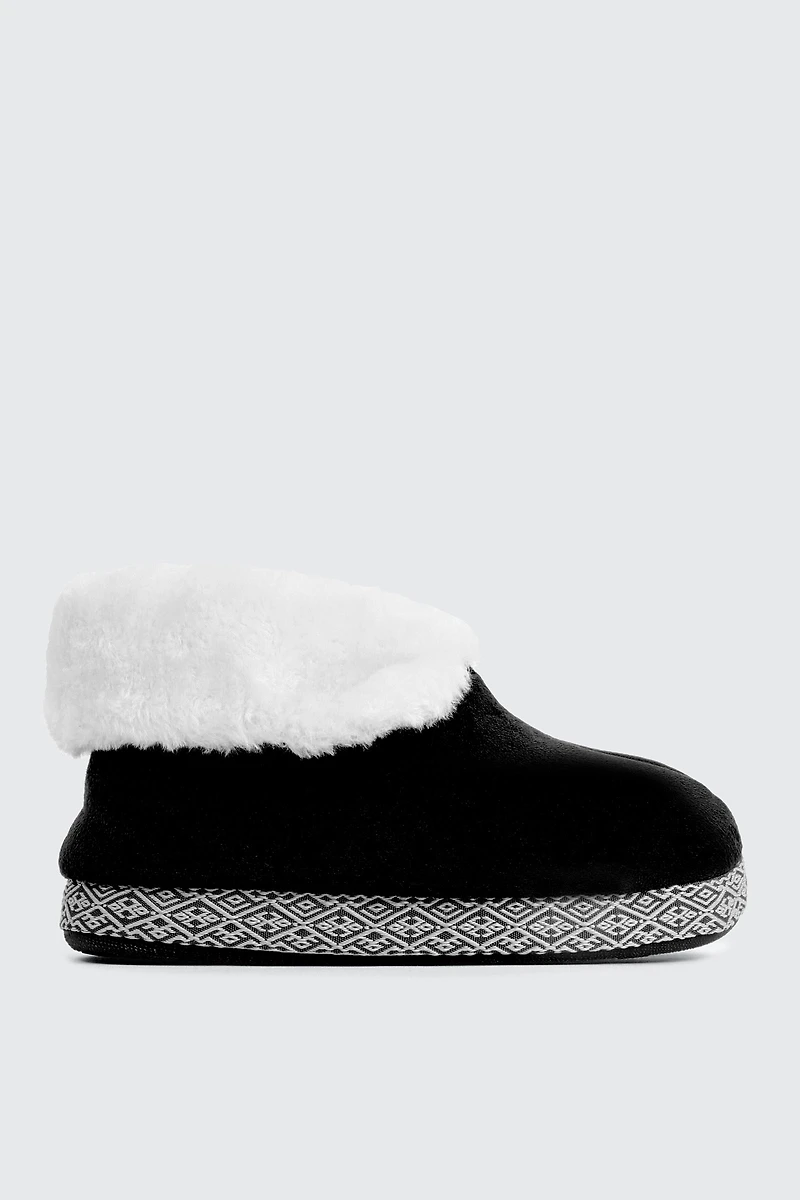 Ardene Flip Collar Bootie Slippers in Black | Size | 100% Recycled Polyester/Faux Suede | Eco-Conscious