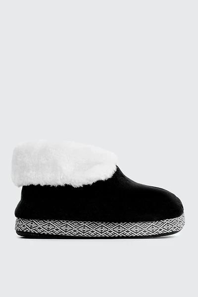 Ardene Flip Collar Bootie Slippers in Black | Size | 100% Recycled Polyester/Faux Suede | Eco-Conscious