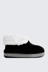 Ardene Flip Collar Bootie Slippers in Black | Size | 100% Recycled Polyester/Faux Suede | Eco-Conscious