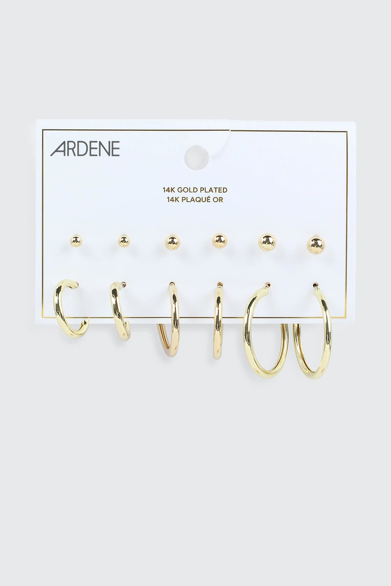 6 paires de boucles d'oreilles plaquées or 14K