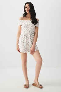 Ardene Basic Super Soft Off Shoulder Romper in White | Size Small | Polyester/Spandex | Eco-Conscious