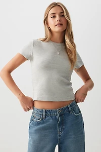 Ardene Short Crew Neck T-Shirt in Grey | Size Small | 100% Cotton