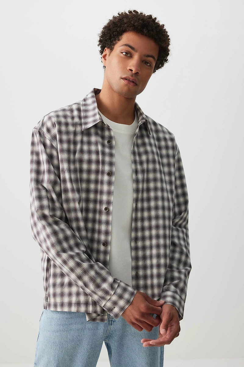 Ardene Man Plaid Long Sleeve Shirt For Men in Black | Size | 100% Cotton