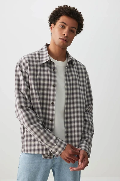 Ardene Man Plaid Long Sleeve Shirt For Men in Black | Size | 100% Cotton