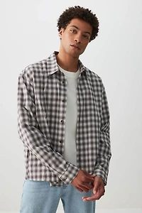 Ardene Man Plaid Long Sleeve Shirt For Men in Black | Size | 100% Cotton