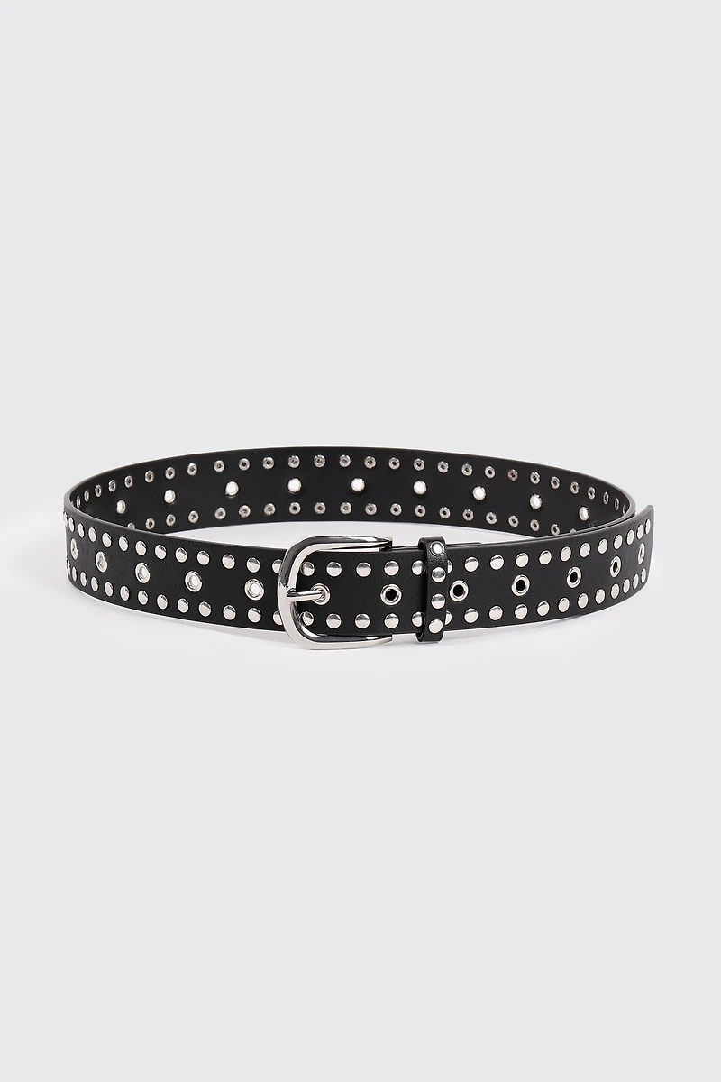 Ardene Studded Belt in Black | Size | Faux Leather