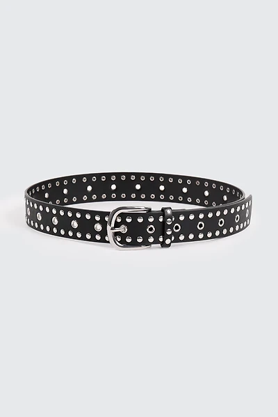 Ardene Studded Belt in Black | Size Large | Faux Leather