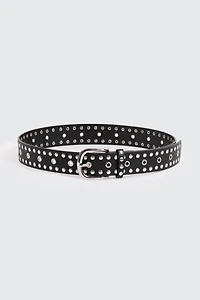 Ardene Studded Belt in Black | Size | Faux Leather