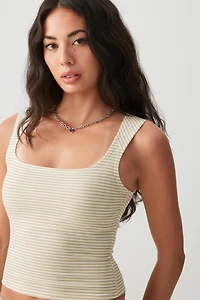 Ardene Basic Crop Rib Trapeze Neck Tank Top in Light Yellow | Size | Polyester/Elastane | Eco-Conscious