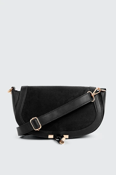 Ardene Faux Suede Flap Saddlebag in Black | Faux Leather/Polyester/Faux Suede