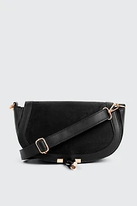 Ardene Faux Suede Flap Saddlebag in Black | Faux Leather/Polyester/Faux Suede