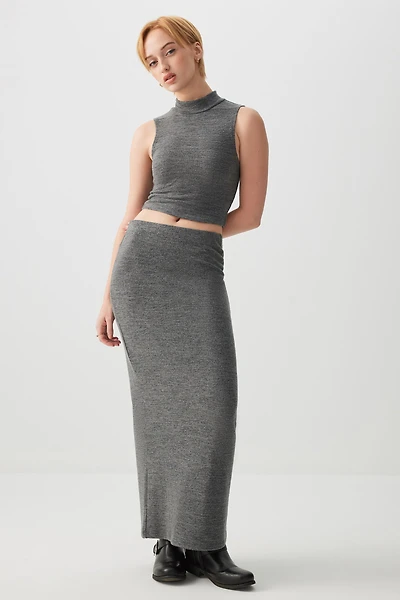 Ardene Brushed Knit Maxi Skirt in Dark Grey | Size | Polyester/Rayon/Elastane