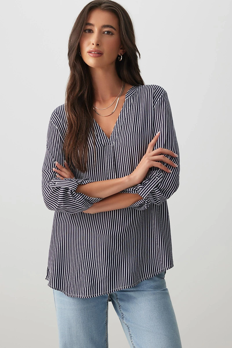 Ardene Striped Long Sleeve Tunic in Dark Blue | Size | 100% Viscose