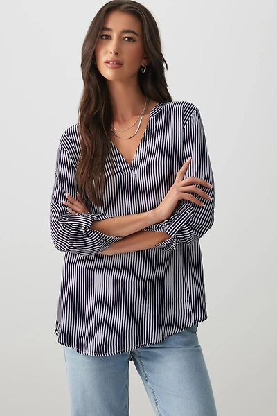 Ardene Striped Long Sleeve Tunic in Dark Blue | Size | 100% Viscose