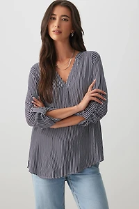 Ardene Striped Long Sleeve Tunic in Dark Blue | Size | 100% Viscose